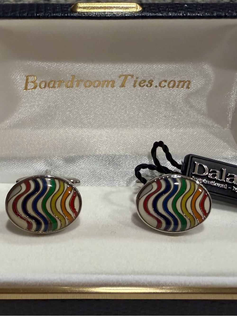 Dalat Multicolor Wave Enamel Oval Cufflinks - BoardroomTies.com